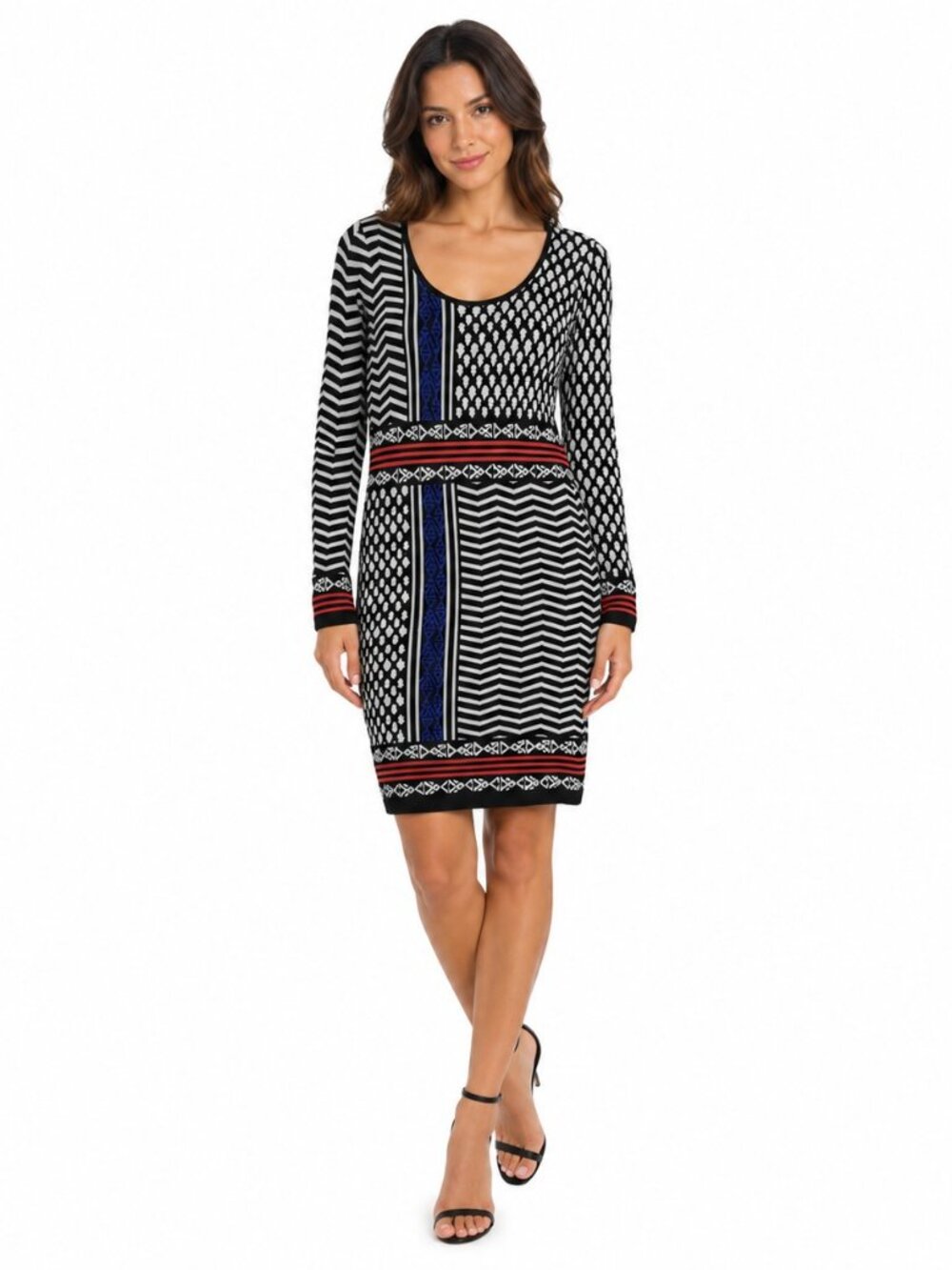 Anthropologie‎ Tracy Reese Dress Womens Large Geometric Knit Sheath Black White